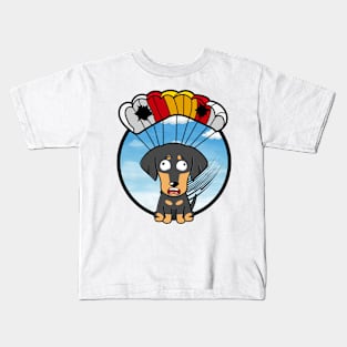 Silly dachshund dog has a broken parachute Kids T-Shirt